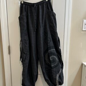 Thaluta Charcoal Harem Pants with Artistic Swirl